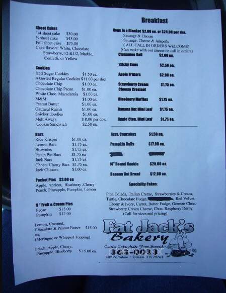 Fat Jacks Bakery menu 1